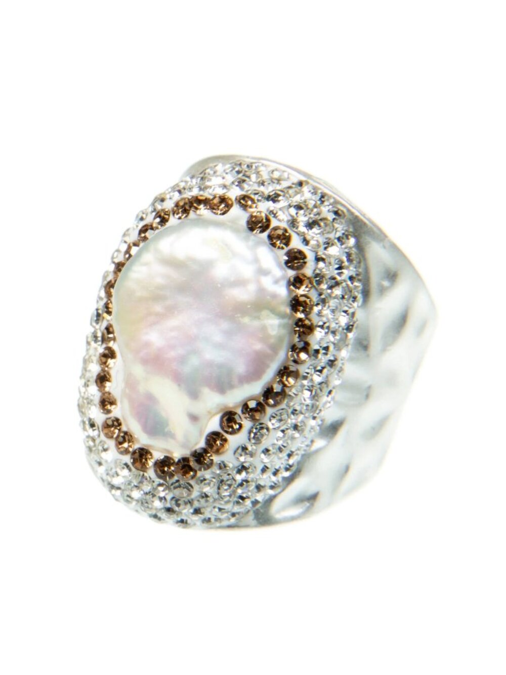 Irregular Fresh Water Pearl Pavé Cocktail Ring with Mother-Of-Pearl Center & Cle